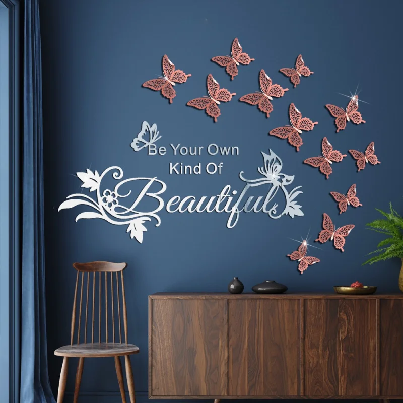 

Jm802 Cross-Border Beautiful Letters Butterfly Combination Acrylic Mirror Stickers Three-Dimensional Self-Adhesive DIY Wall Stic