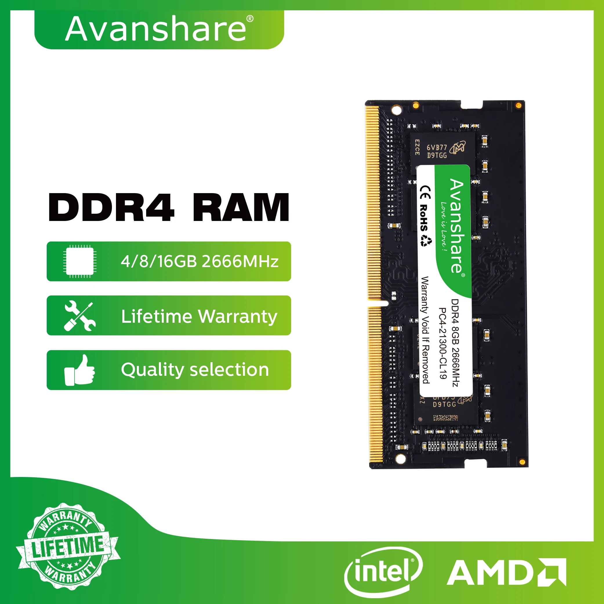 

ОЗУ Avanshare для ноутбука, DDR4, DDR3, DDR3L, 4 ГБ, 8 ГБ, 16 ГБ, 1333 МГц, 1600 МГц, 2400 МГц, 2666 МГц, 3200 МГц, Sodimm PC4, PC3L, PC3