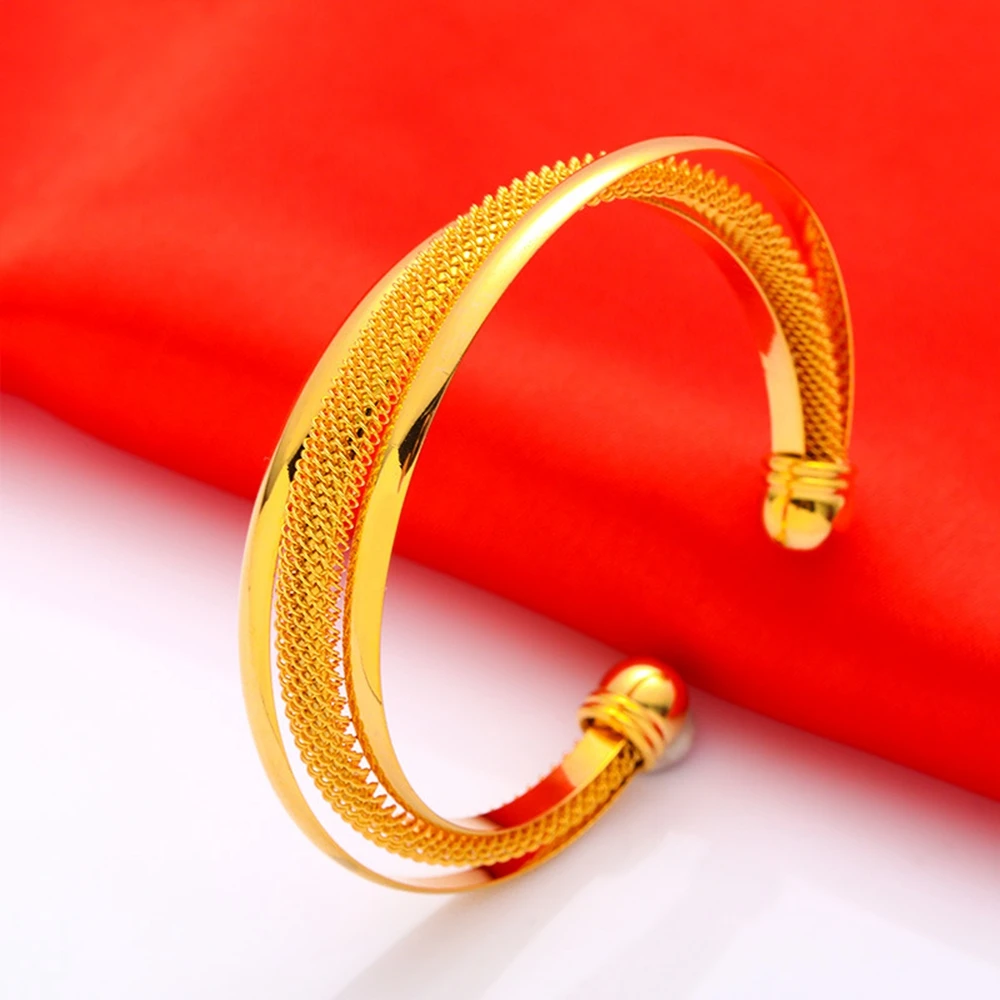 

Hollow Open Cuff Bangle Women Bracelet 18k Yellow Gold Filled Classic Vintage Style Jewelry Girfriend Gift Women's Accessries