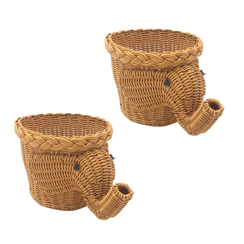 

JFBL Hot 2X Handmade Bamboo Elephant Wicker Picnic Basket Food Bread Camping Picnic Basket Bamboo Fruit Storage Basket
