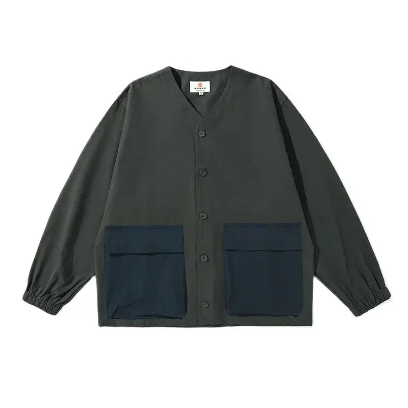 Мужская Свободная Повседневная рубашка с V-образным вырезом и длинным рукавом