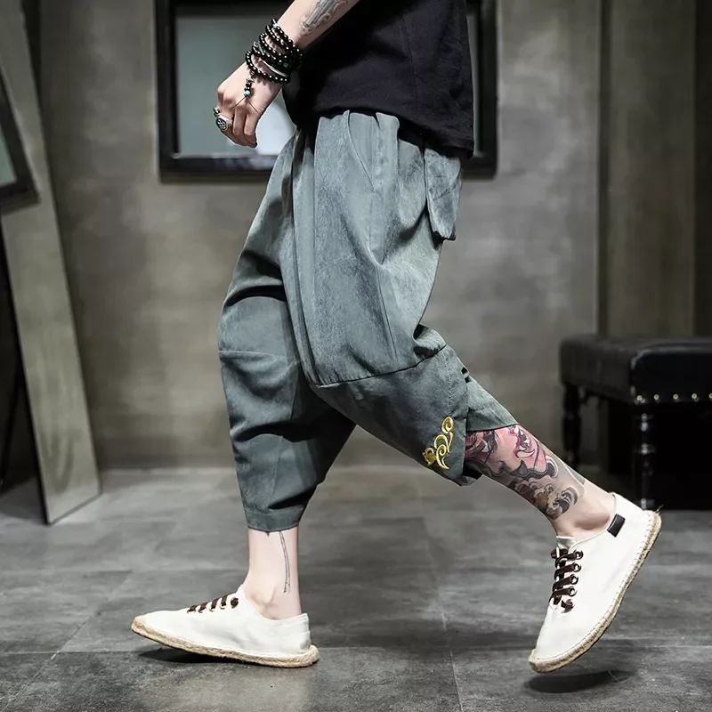 

NEW IN harajuku harem pants men calf-length wide leg trousers streetwear casual sweatpants vintage cotton men's pants