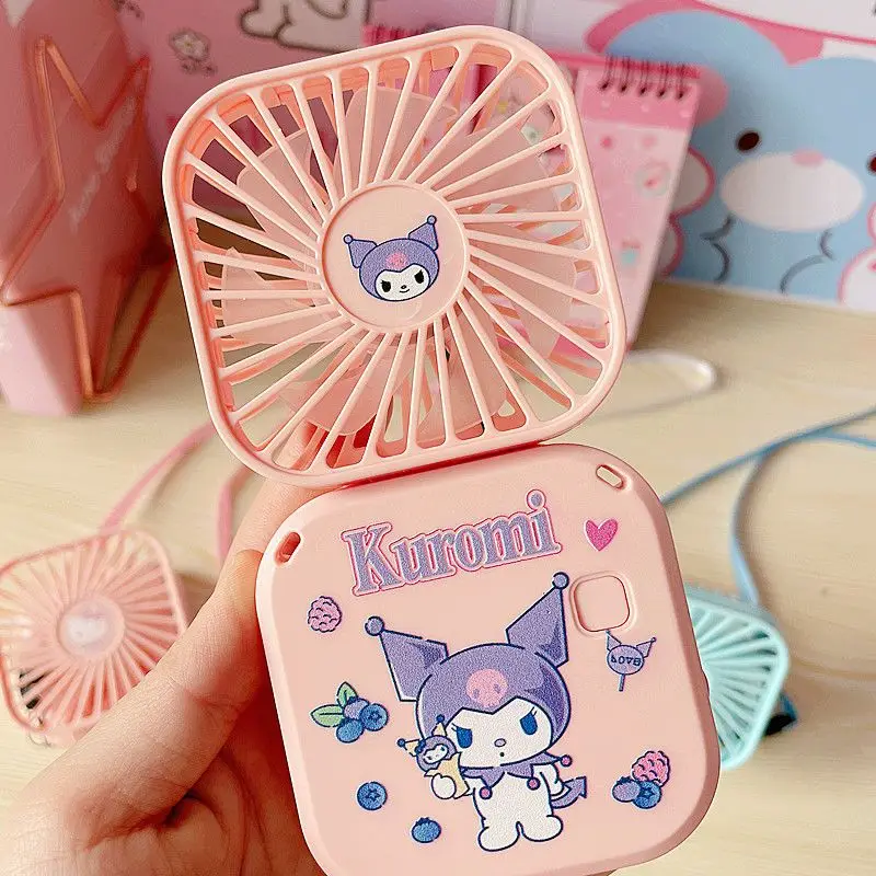

Милый зарядный вентилятор Sanrio Hellokittys Mymelody Kuromi Cinnamoroll милый аниме подвесной шейный складной веер портативный подарок