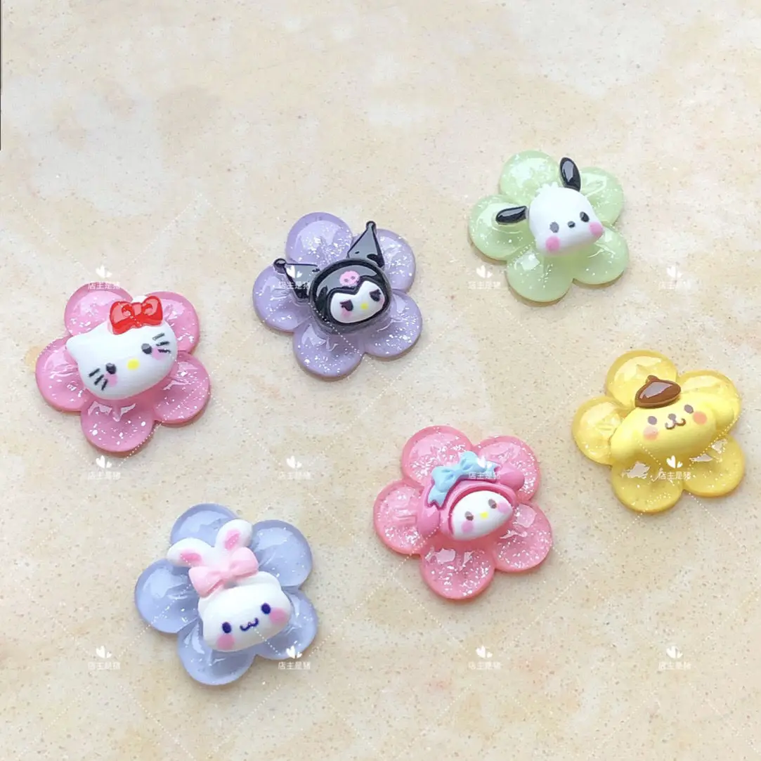 

Hello Kitty Mobile Phone Shell Cartoon Patch Transparent Glitter Flower Diy Cream Glue Handmade Hairpin Jewelry Decorative Patch