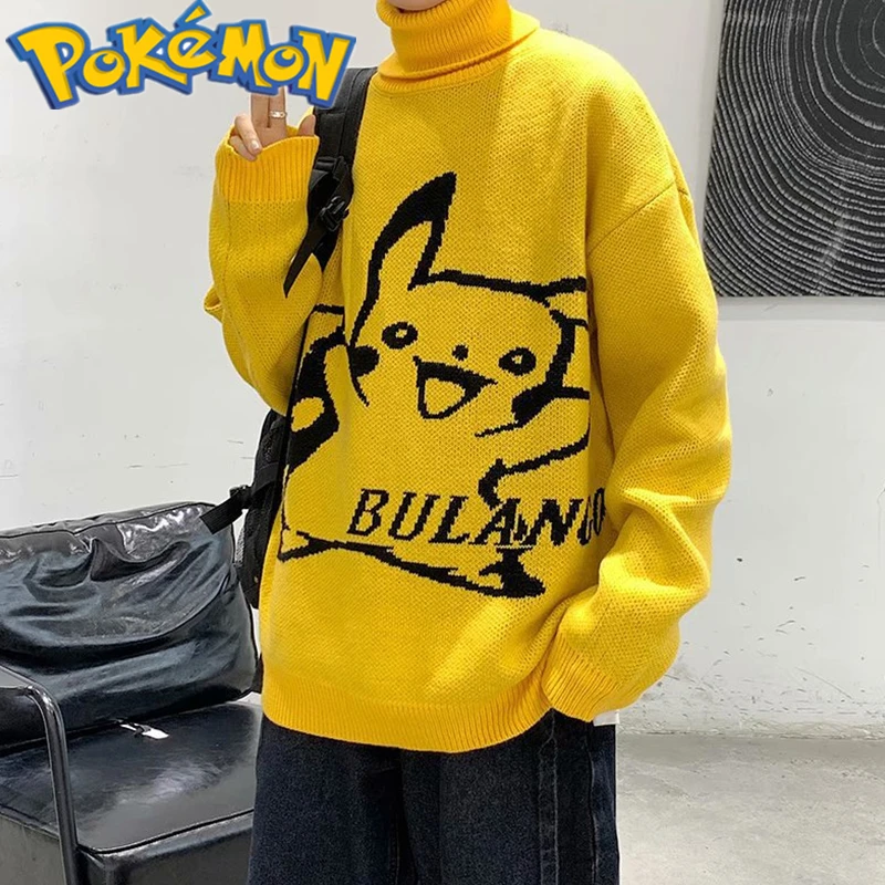 

Свитер с высоким воротником и покемоном, новинка 2023, утепленная модная одежда с высоким воротником и длинным воротником в стиле Пикачу на ос...