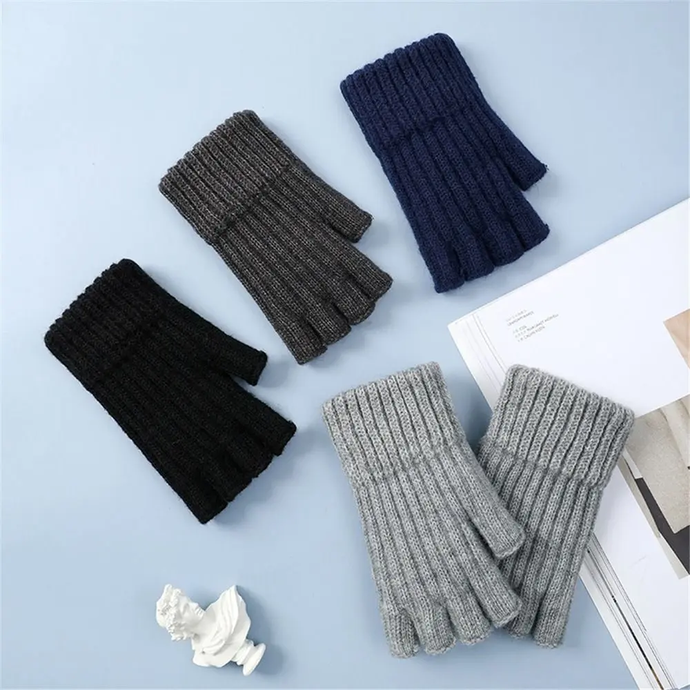 

Перчатки мужские с открытыми пальцами, толстые трикотажные митенки для вождения и велоспорта