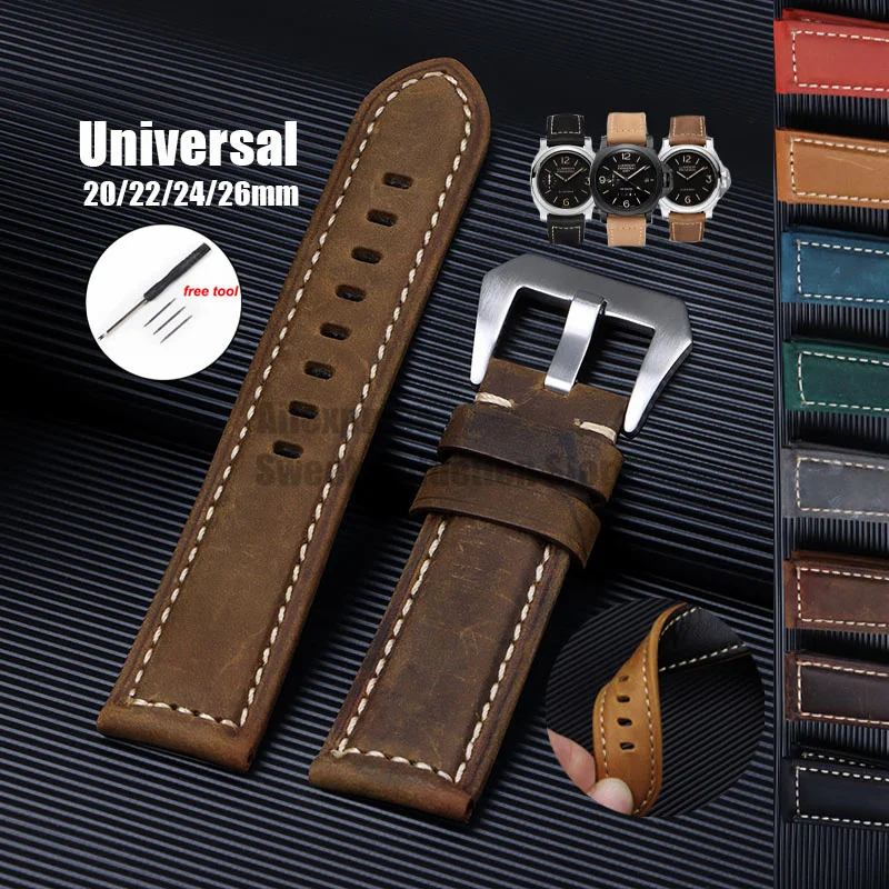 Винтажный кожаный ремешок для часов 20 мм 22 24 26 универсальный браслет из воловьей