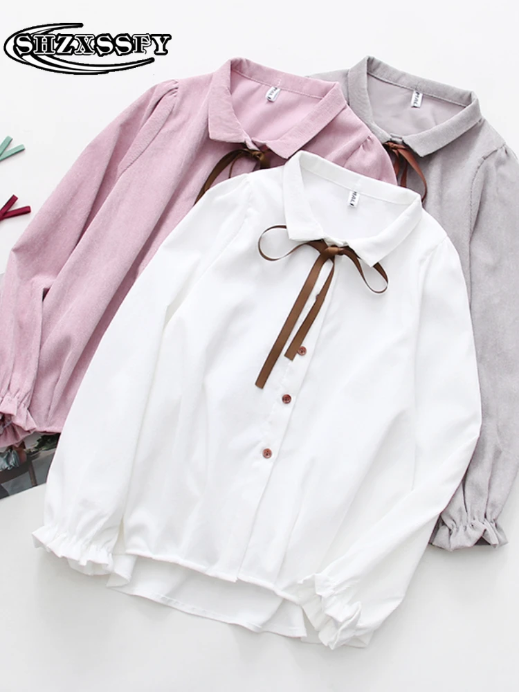 

Women's Blouse Long Sleeves Loose White Fashion Women Blouses 2022 Elegant Summer Button Solid Casual Women Tops and Blouses