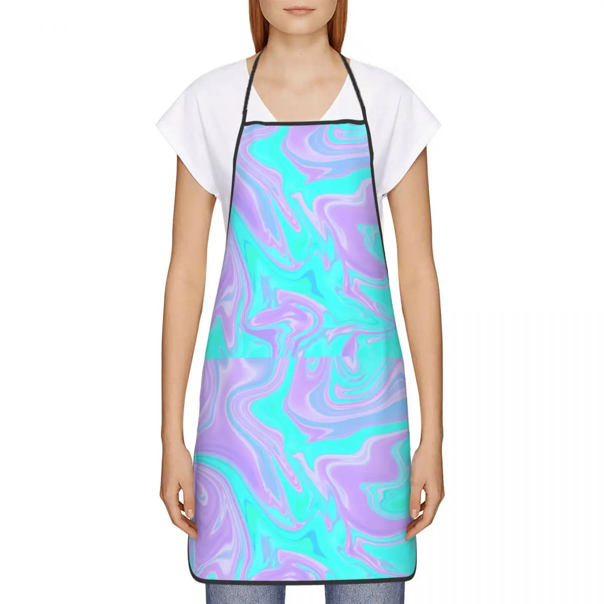 Cerulean Lilac Polyester Apron Tie Dye 52*72cm Kitchen Baking Bib Tablier Restaurant Pinafore for Men Women Chef