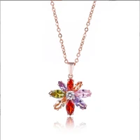 grier fashion shiny colorful zircon pendant necklaces multicolor flower rose gold charming necklace pendants for girls jewelry