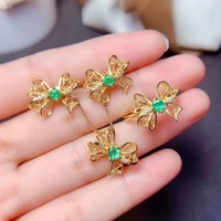 meibapj natural emerald bow jewelry set 925 sterling silver necklace earrings ring 3 pieces suit fine jewelry for women