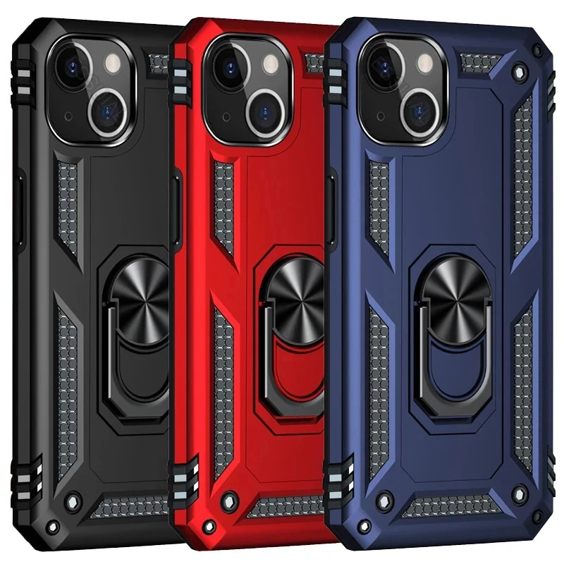 

Shockproof Armor Case For iPhone 14 13 12 mini 11 Pro XR XS Max X SE 2022 7 8 6 SE2 Plus Finger Holder Magnetic Metal Ring Cover