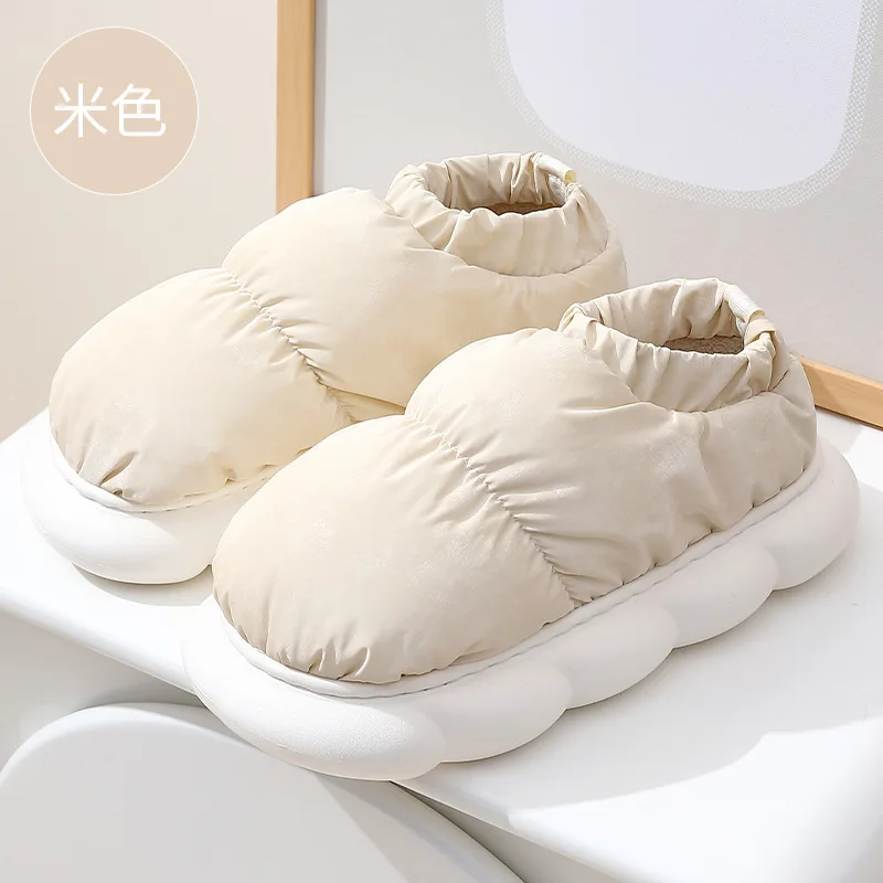 Winter Luxury Cotton Slippers House Home Faux Fur Fleeces Slippers Women's Indoor Non-Slip Bottom Plush Thick Platform Shoes