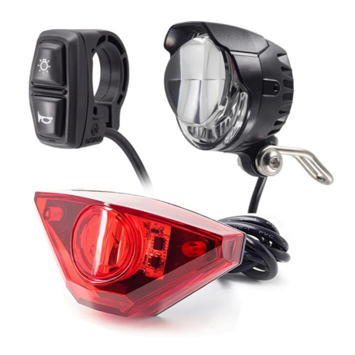 

Electric Bicycle Light Built-in Speaker Input 12-56V LED Lamp 85Lux Electric Scooter Headlights Parts,B