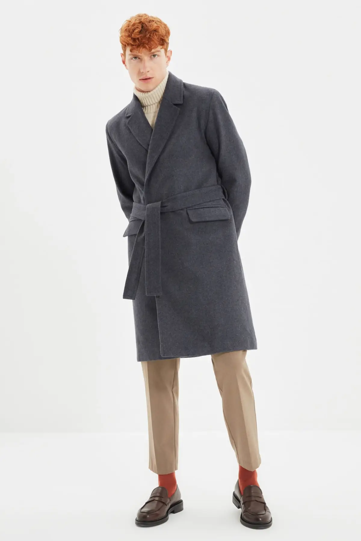 

Trendyol Male Wool İçerikli Double Flap Pockets Belted Coat TMNAW22KB0064