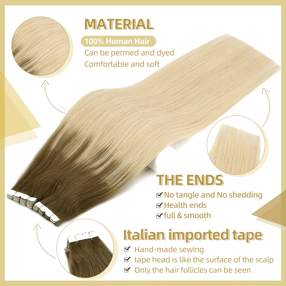 WIT Tape in hair Extensions Human hair Straight Machine Remy European Natural Seamless Skin Weft 10