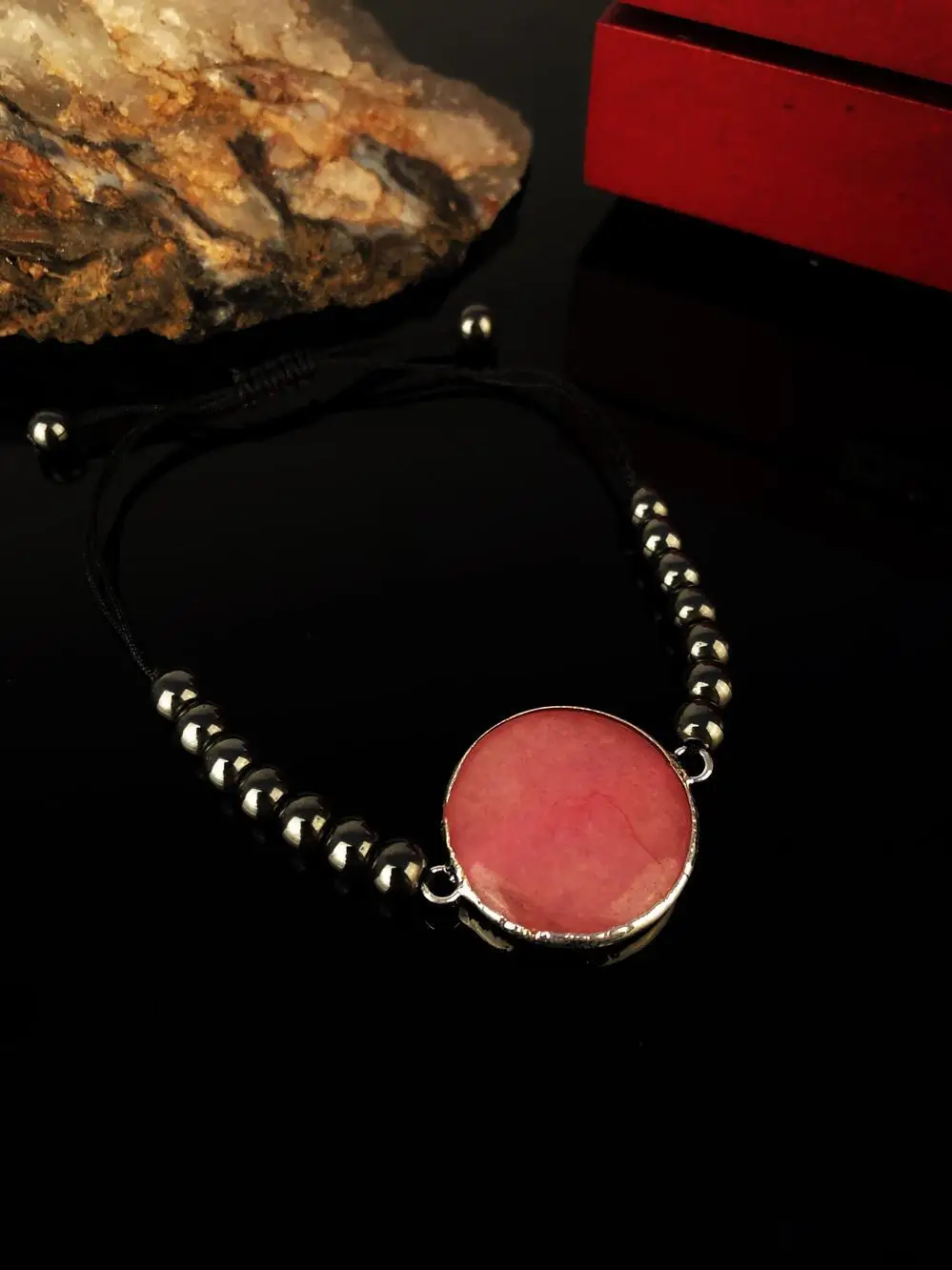 

Natural stone Women 'S Pink Quartz Stone Silver Plated Bracelet Krb292