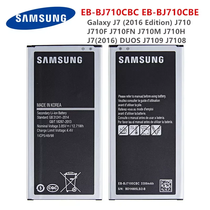 

Orginal EB-BJ710CBC EB-BJ710CBE 3300mAh Battery For Samsung Galaxy J7 (2016 Edition) J710 J710F/M/H/FN J7(2016) DUOS