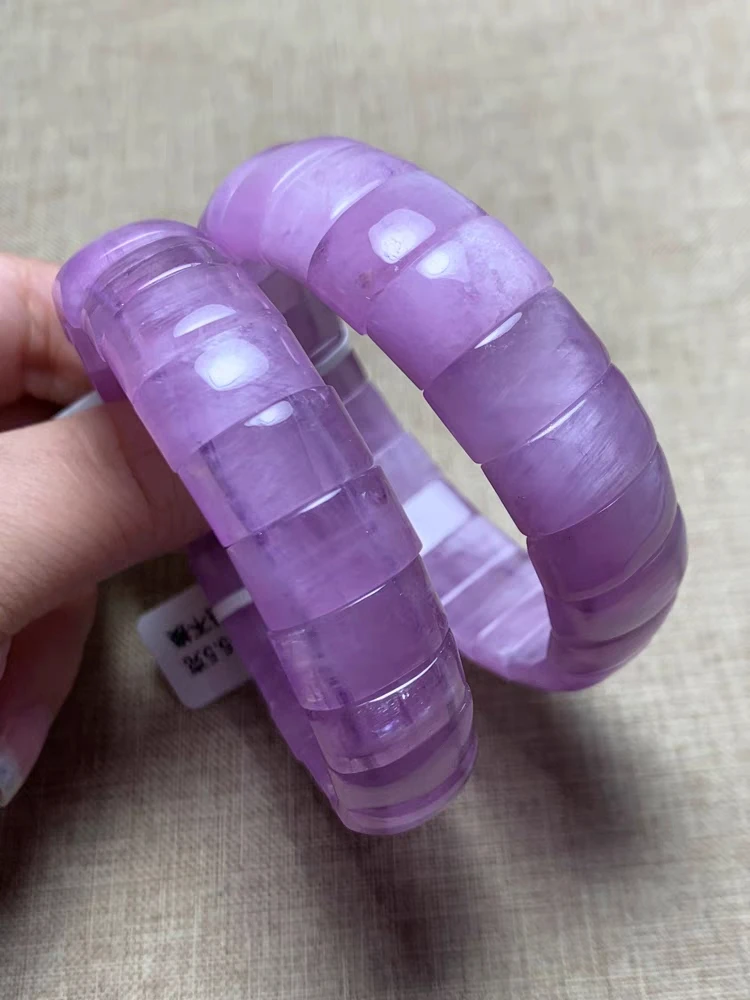 

Natural Purple Kunzite Rectangle Beads Bracelet Cat Eye 15x12mm Women Men Strong Best Gift Kunzite Bracelet AAAAAA