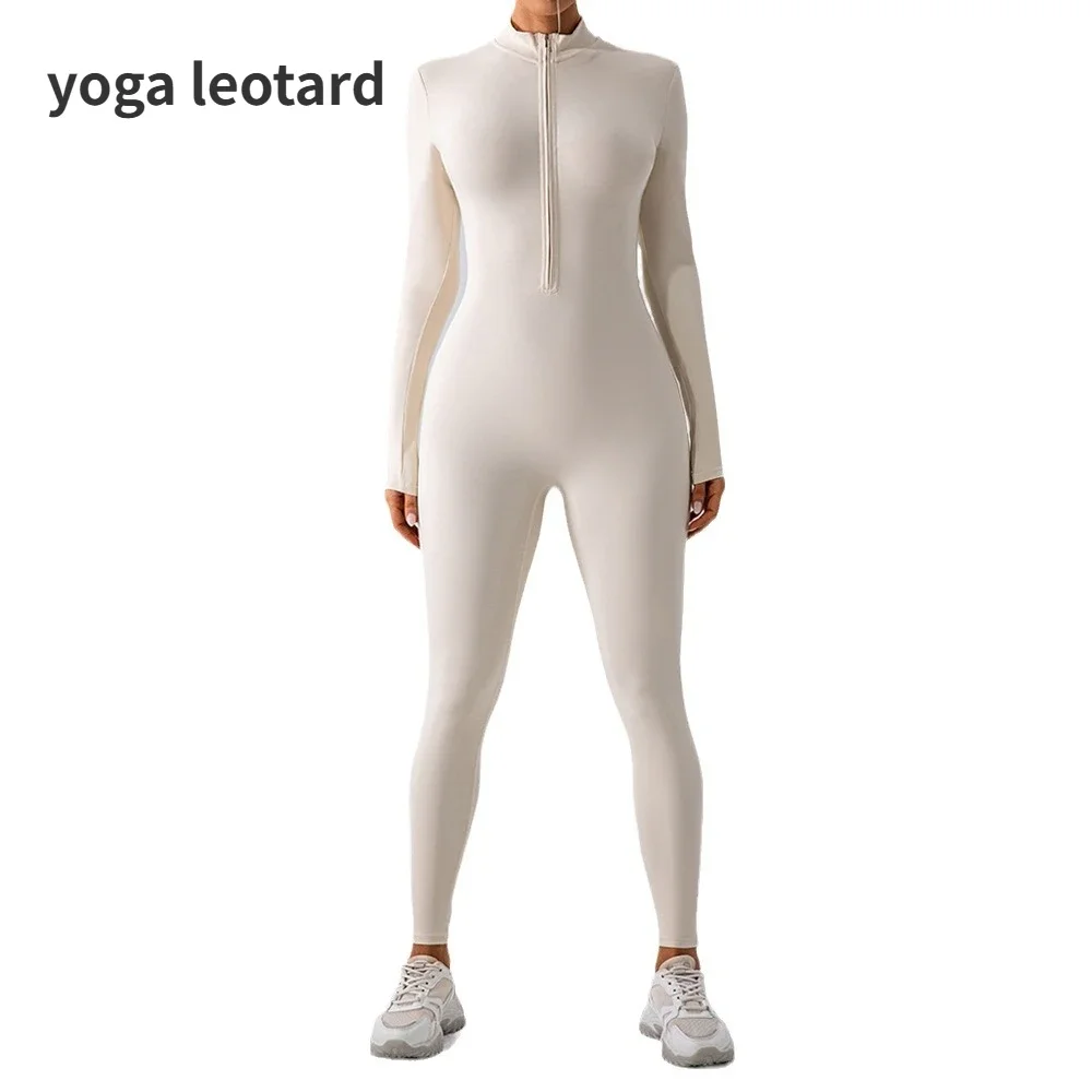 Zipper nude long-sleeved yoga onesie women's sports fitness