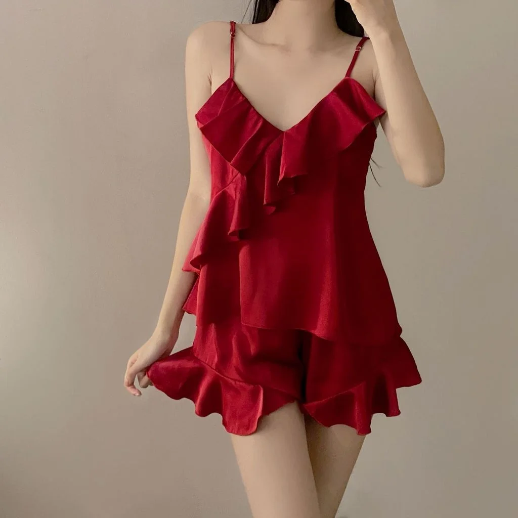 

Женская сексуальная одежда для сна на груди, милая Шелковая пижама, наборы подтяжек Lisacmvpnel из двух частей, летние Пижамные шорты