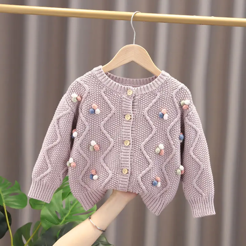 

Kids Baby Autumn Winter Girls Full Sleeve Single-breated Top Outwear Toddler Children Knitting Clothes Flocking Sweater 2 9 10T