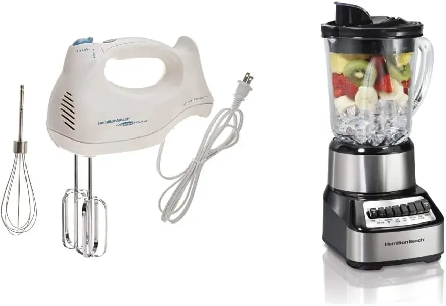 

Deluxe 6-Speed Electric Hand , White & Beach Wave Crusher Blender with 40oz Glass Jar and 14 Functions for Puree, Ice Crush, Ble