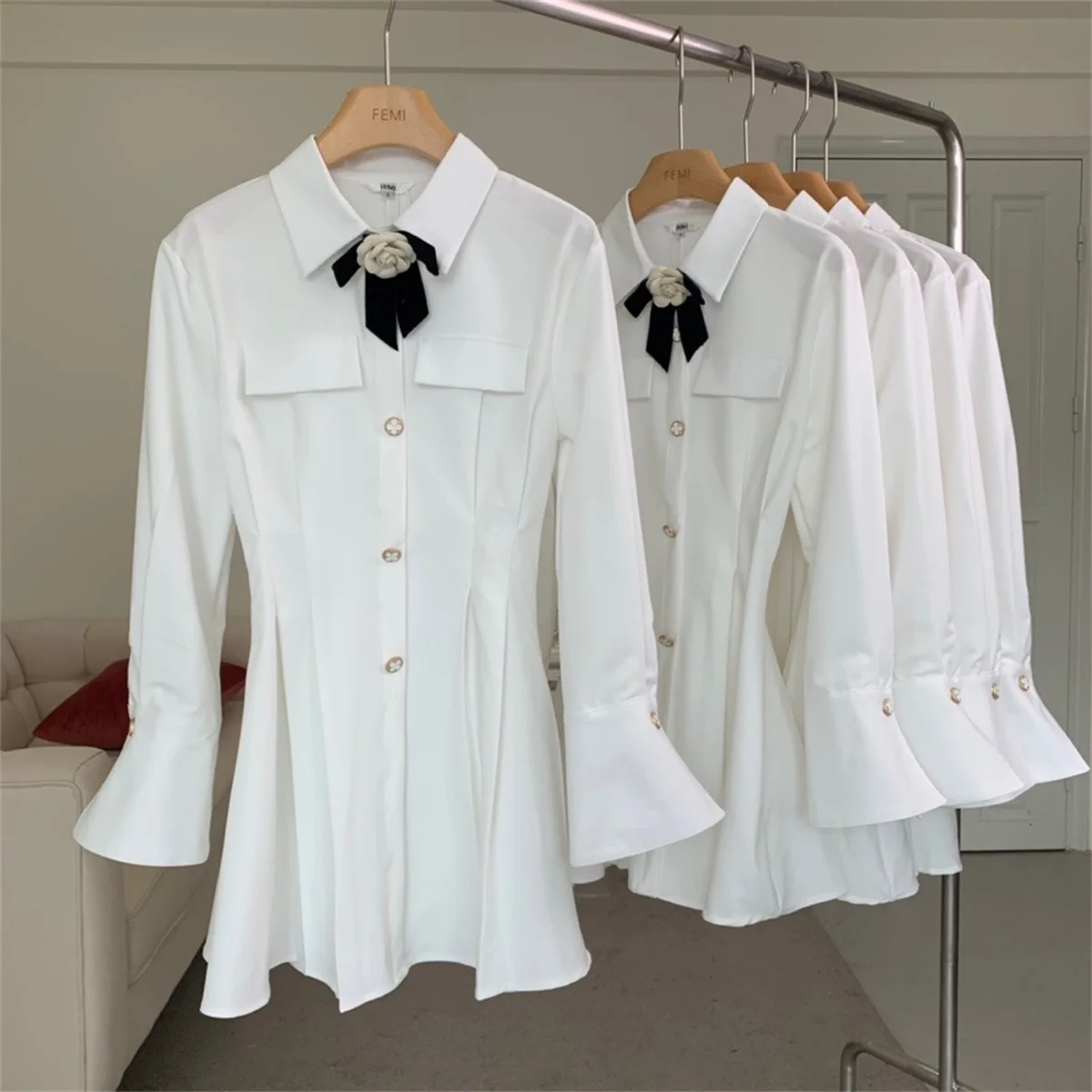 

COIGARSAM Women's Summer Dress 2022 New French Style Bow High Waist White Dresses Dropshipping