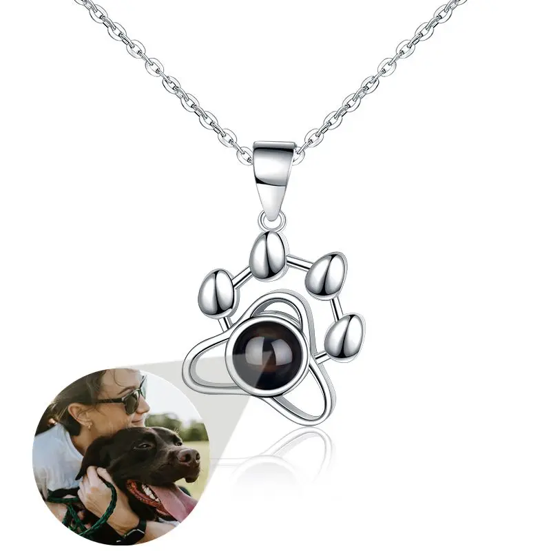925 Sterling Silver Projection Photo Necklace in Gold Silver Rose Gold Personalized Custom Family Couples Pet Dog Photo Necklace