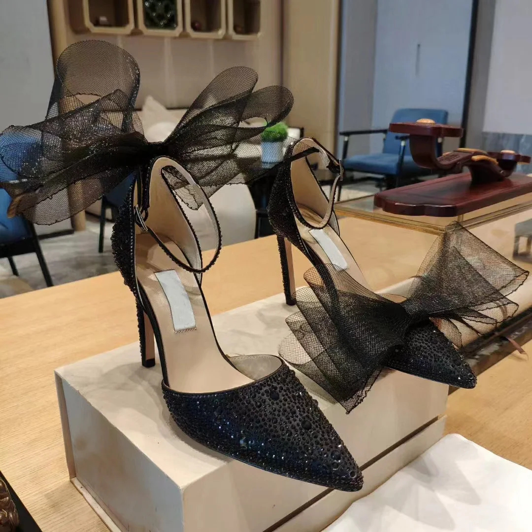 

London Pumps Averly 100 Ivory Satin Shoes Crystals Mesh Fascinator Bows Black