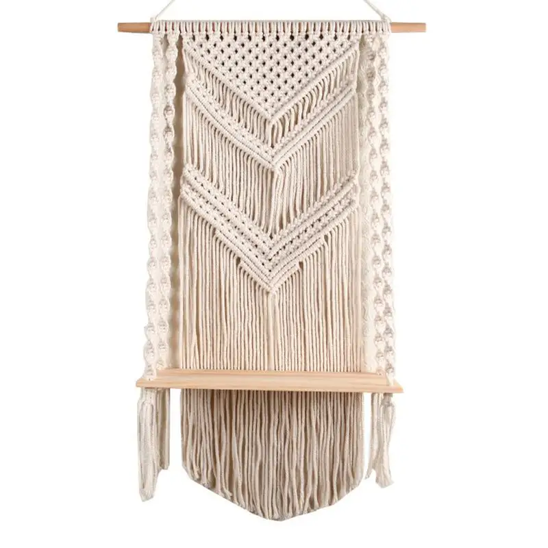 

Tapestry Macrame Shelf Wall Shelves With Handmade Woven Rope 17.3x31.5inch Modern Bohemian Rope Floating Shelf For Photo Frames