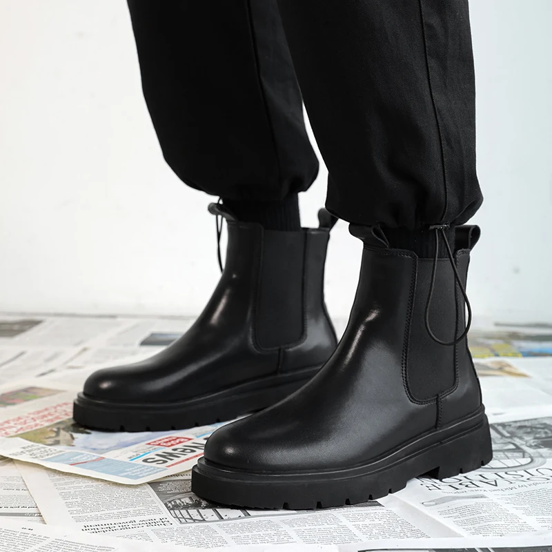 

2023 New Men's Chelsea Boots Non-slip Platform Outdoor Round Toe Elastic Wear-Resistant Lightweight Boots winter shoes foZapatos