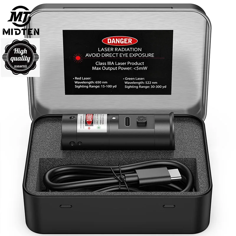 Фото Лазерный прицел MidTen Rechargeable Bore Sight, 12 калибр, зеленый лазер, с кнопкой включения/выключения, для точной настройки прицеливания. №1