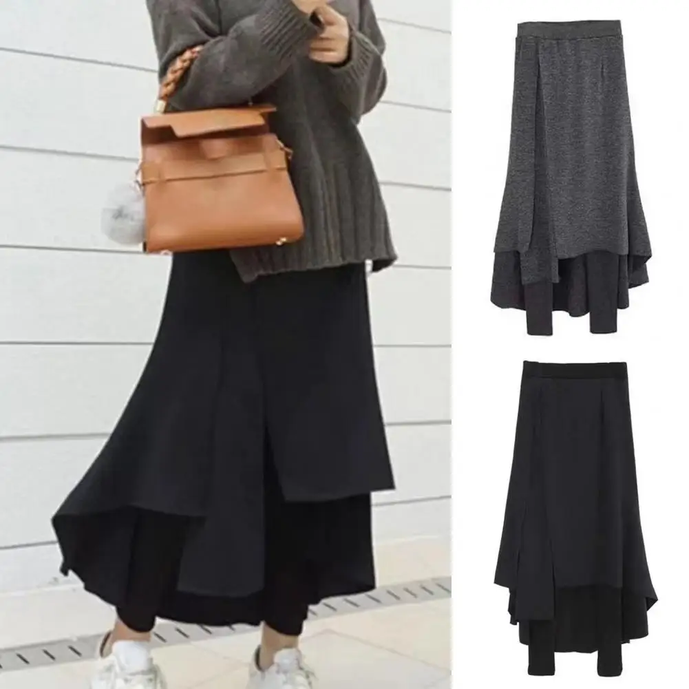 

Trousers Skirt Plus Size Pencil Pants Skirt High-Waist Trendy Women Fake Two Piece Fleece Lining Maxi Skort Streetwear