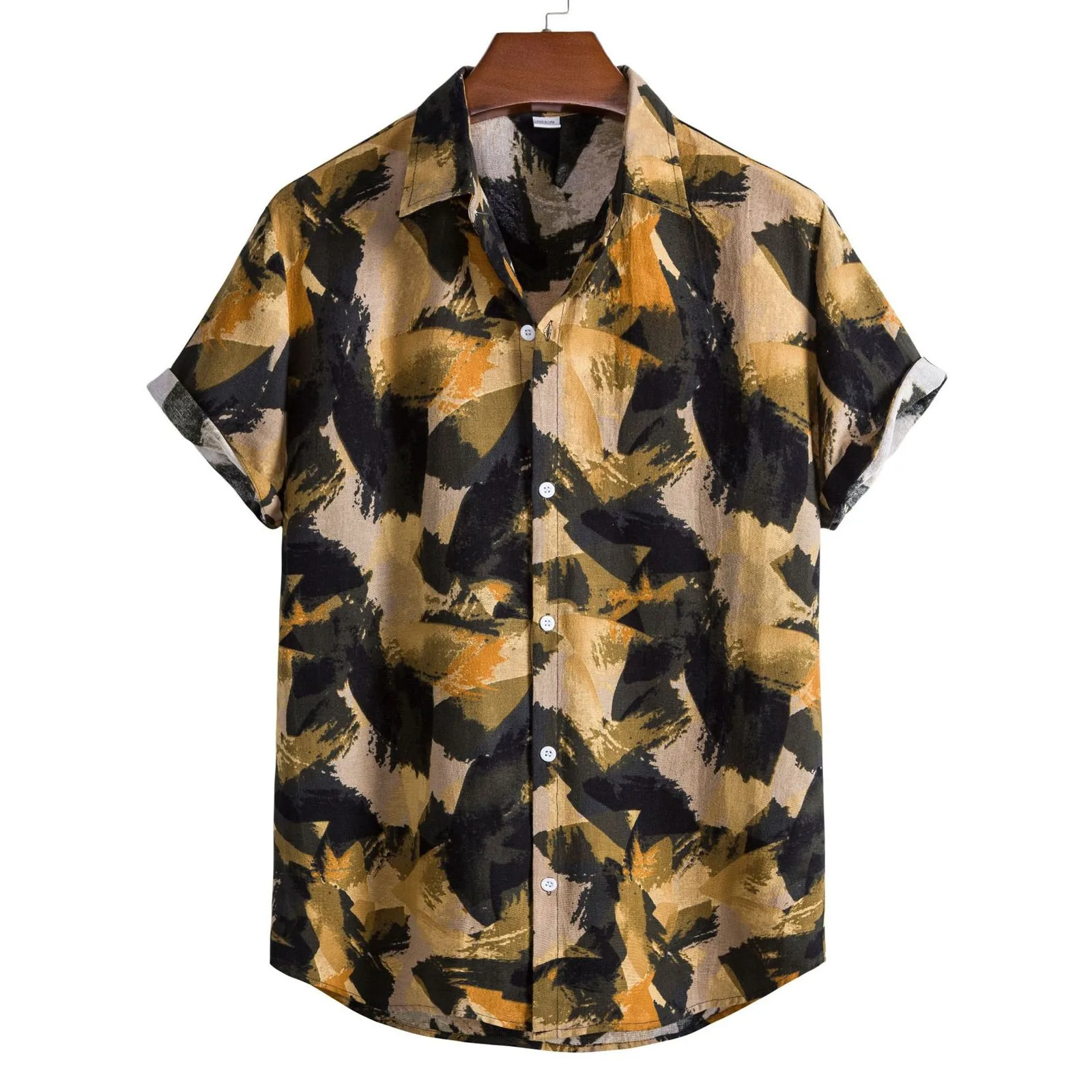 

Men's Spring and Summer Top Shirt Printed Casual Lapel Large Size Beach Holiday Fashion Short Sleeve Shirt Tunics All-