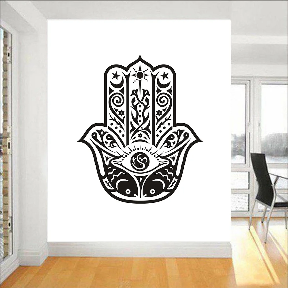 

Free Shipping Hamsa Wall Decal India Amulet Protection Yoga Buddhism Hand Eye of Fatima 22inX35in