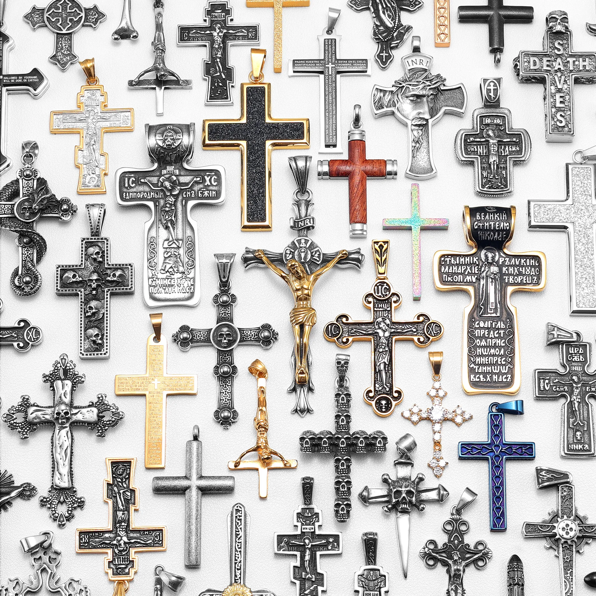 

Variety Cross Necklaces 316L Stainless Steel Men Personalized Crosses Pendants Chain Religion Hiphop Rap for Couple Jewelry Gift