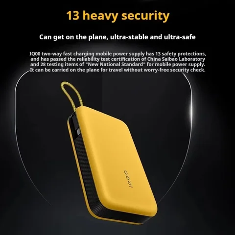 iQOO 45 Вт Power Bank Flash Charge 20000 мАч Встроенный кабель высокой емкости Двусторонняя быстрая зарядка Портативный Power Bank Оригинальный заказ