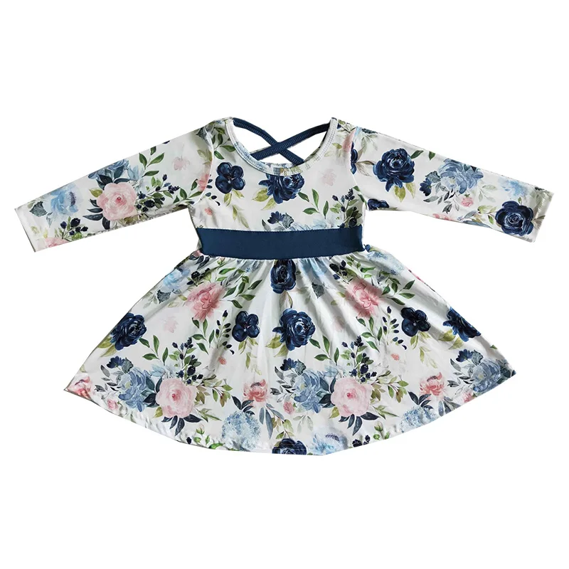 

Новинка, детская одежда, голубые платья с длинным рукавом и цветочным принтом для девочек