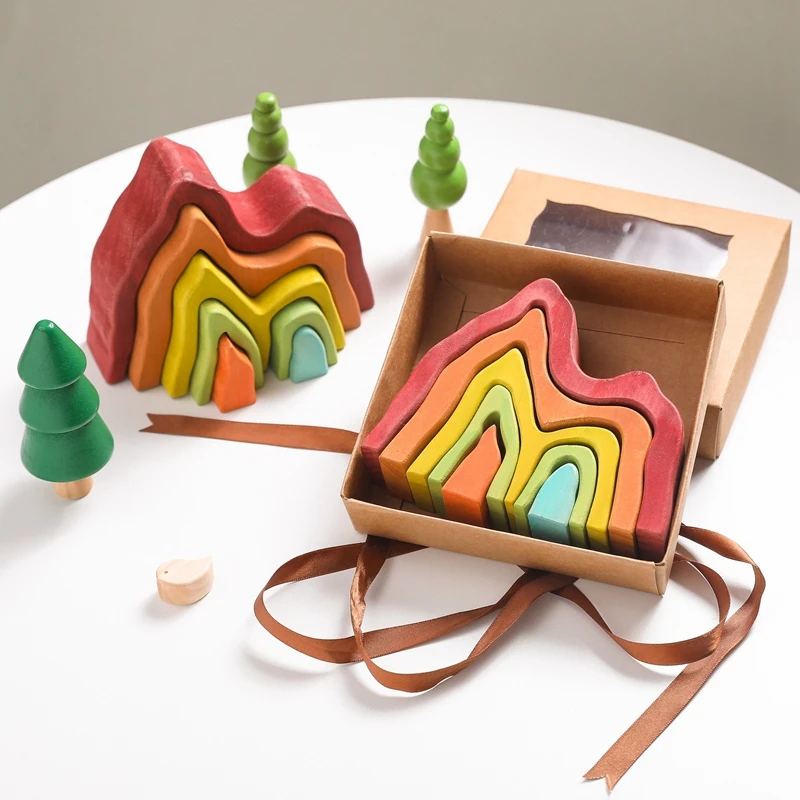

New Kids Montessori Arch Bridge Rainbow Building Blocks Wooden Toys Baby Early Education Color Cognitive Blocks Toy