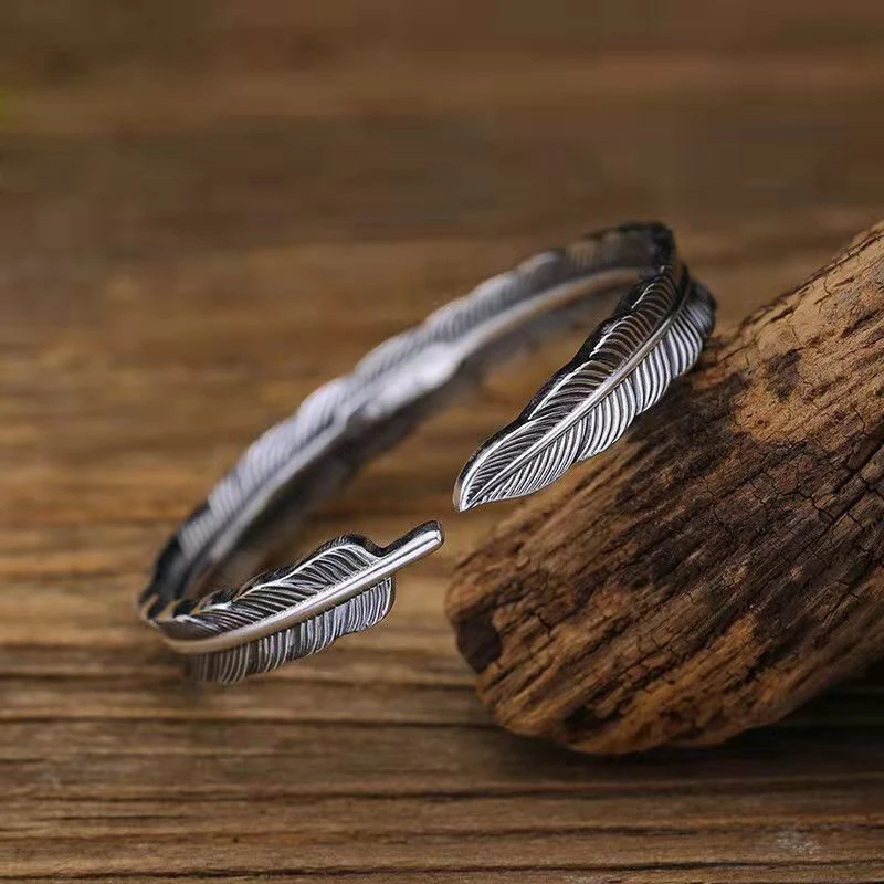 Новый Ретро Браслет с перьями Юньнань снежинка серебряный Открытый браслет