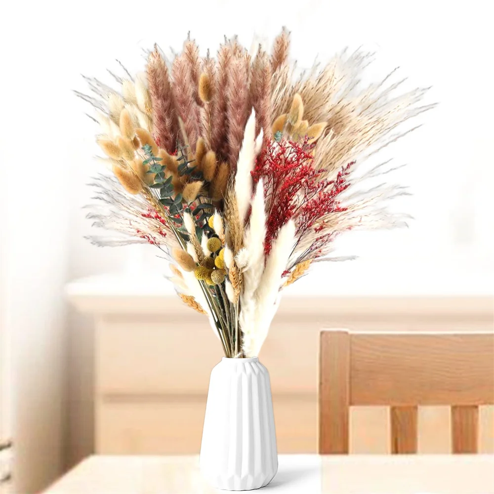 

Натуральная сушеная пампасная трава, букет из 9 разных сушеных цветов в стиле бохо, украшение для спальни в эстетике, комнаты, дома, свадьбы, 111 шт.