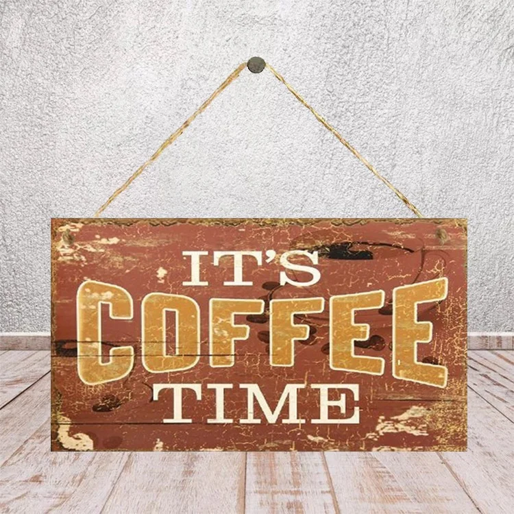 

" It's Coffee Time "Wooden Hanging Plaque Home Decoration