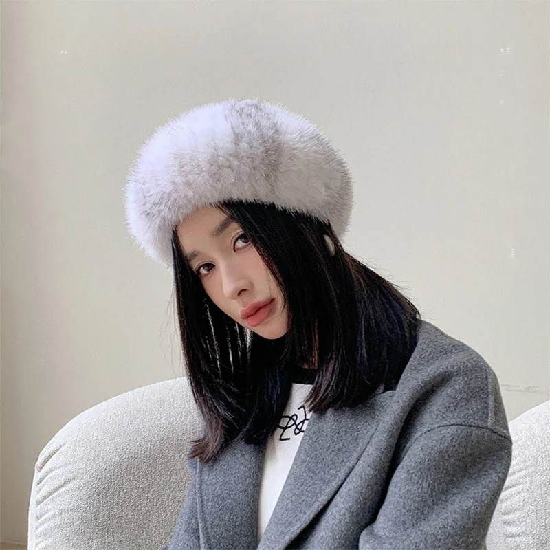 Женский берет из натурального меха норки теплая Соломенная Шапка Модная