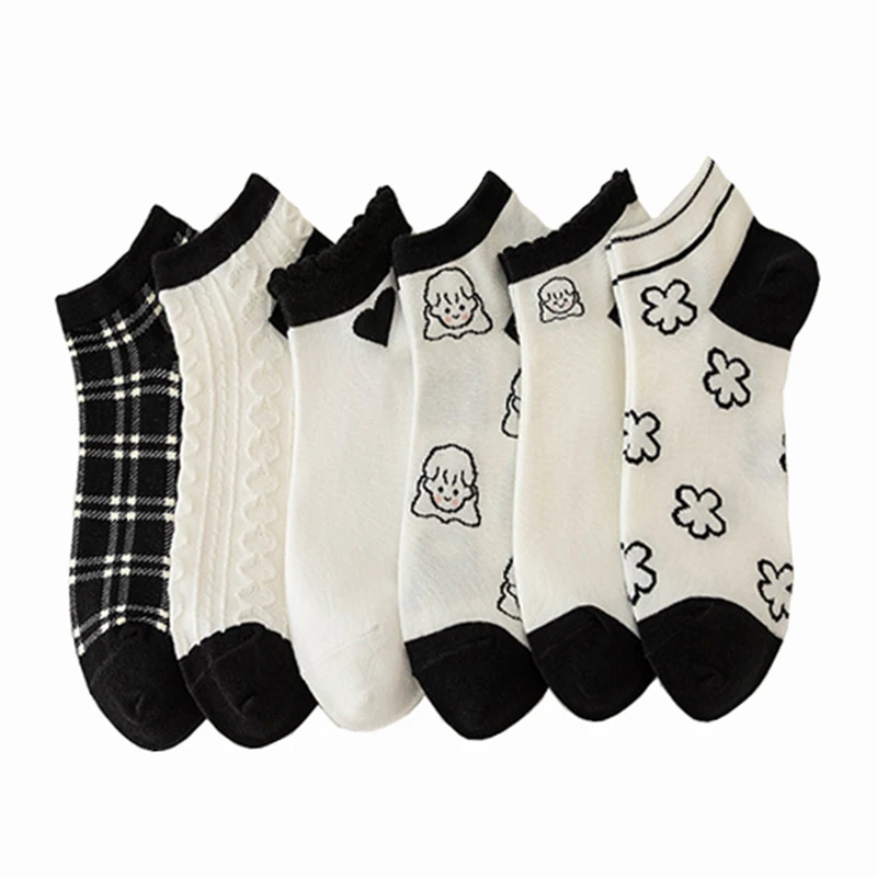 10 Pair Low Tube Asakuchi Women Socks Cute Cartoon Summer Short Boat Socks Cotton Invisible Breathable Korean Style Fashion New