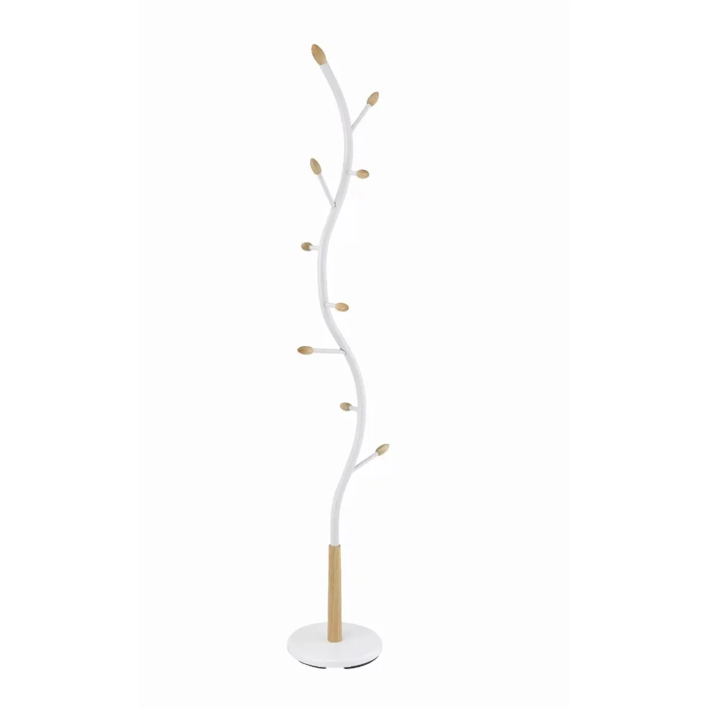 

Metal White and Oak Vertical Coat Rack with White Veneer Oak Decoration