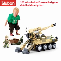 sluban building block toys morden military 120 wheeled self propelled artillery 159pcs bricks b0751 army truck construction kiit