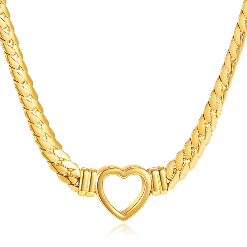 

Fashion Personalized Stainless Steel Hollow Heart Pendant Snake Chain Necklace For Women Female Girl Trendy Elegant Jewelry