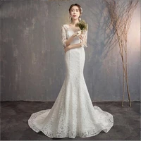 mermaid lace wedding dresses lace appliques bridal dress marriage customer made half sleeve vestidos