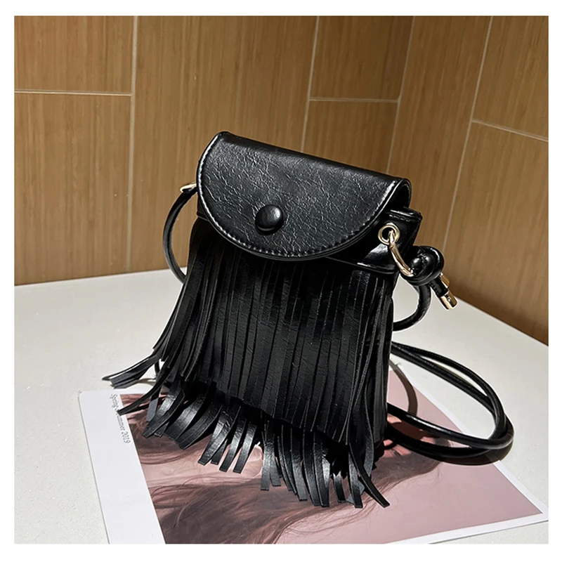 

Solid color handbag and purse Denim tassel women's bag PU one shoulder bag Fashion messenger bags for women Mobile phone bag